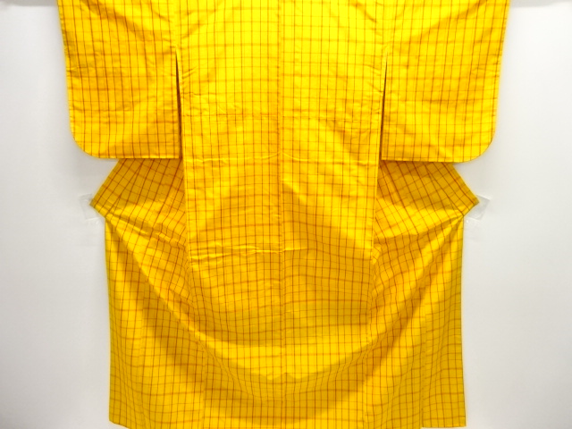 JAPANESE KIMONO / ANTIQUE ENSEMBLE KIMONO / SILK / YONEZAWA TSUMUGI / WOVEN GRID